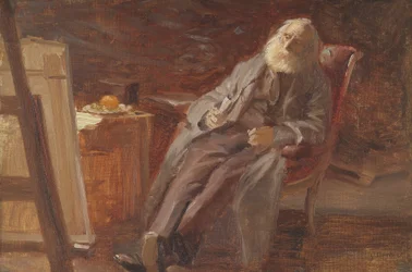 Il pittore Vilhelm Kyhn che fuma la pipa