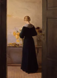 Ragazza che sistema i fiori