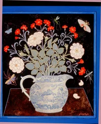 Brocca blu e rosa rossa