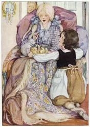 Klara teneva i piccoli gattini in grembo (litografia a colori)