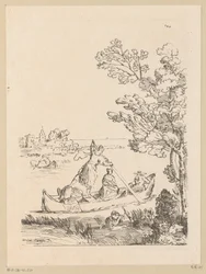 Paesaggio fluviale con una barca remata da una donna (serie: Cabinet du Roy)