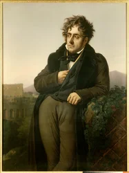 Ritratto di François René, visconte di Chateaubriand (1768-1848) che medita sulle rovine di Roma davanti a una vista del Colosseo