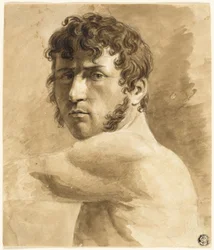 Busto di nudo maschile (recto); schizzo di ritratto di uomo con schizzi di donna (verso)