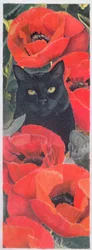 Gatto nero con papaveri