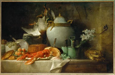 Vaso, aragosta, frutta e cacciagione - Natura morta con vaso, aragosta, frutta e cacciagione ...