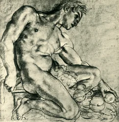 Un Ignudo seduto con una ghirlanda, 1598-1599