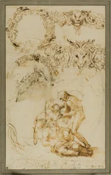 Sileno ubriaco e schizzi decorativi: Studi per la Tazza Farnese (recto); Due putti in lotta: Studio per la Galleria Farnese (verso)