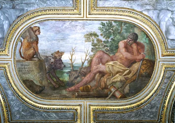 Ercole e la Sfinge con Cerbero, dal «Camerino», 1596