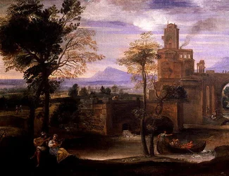 Paesaggio romano con un ponte (dettaglio)