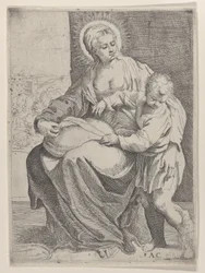 La Vergine seduta con un cuscino in grembo e il giovane Cristo in piedi a destra..., 1580-1600