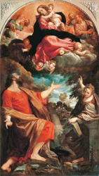 La Vergine appare ai Santi Luca e Caterina, olio su tela, circa 1592