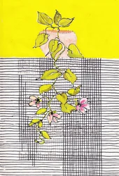 Rete geometrica con rampicante in fiore