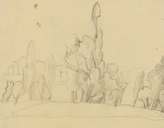 Paesaggio con alberi e case