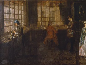 Interno di un negozio di orologiai (dettaglio)
