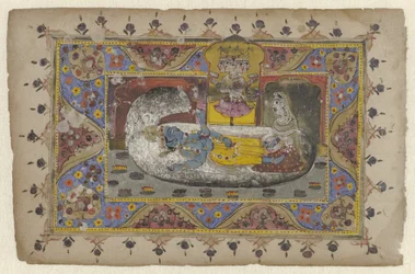 Vishnu sul serpente cosmico Ananta, nascita di Brahma