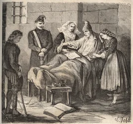 Un matrimonio al bagne di Rochefort nel XIX secolo. Incisione in "Histoire des bagnes depuis leur création à nos jours" (1877) di Pierre Zaccone (1817-1895) (Colonia Penale). Collezione privata