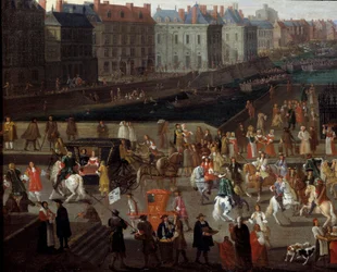 Attività e passaggio sul Pont Neuf a Parigi