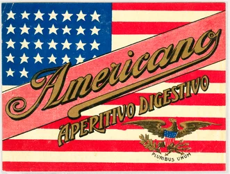 Pubblicità per il drink italiano Americano, con bandiera americana