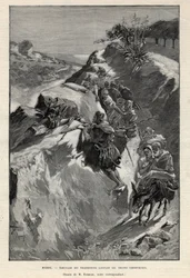 Insurrezione montana di Andjera in Marocco: imboscata degli Angherristi in attesa delle truppe sceriffiane. Incisione in "Le monde illustree" del 1892. Collezione privata