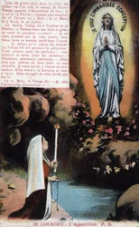 Apparizione della Vergine Maria a Bernadette Soubirous nella grotta di Lourdes - Hautes Pyrénées (65) cartolina intorno al 1900
