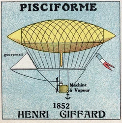 Palloni: involucro pisciforme di Henri Giffard (1825-1882) nel 1852. Illustrazione anonima del 1925. Collezione privata.