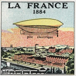 Palloni: il dirigibile "La France" nel 1884 utilizzando la batteria elettrica inventata dai francesi Renard e Krebs. Illustrazione anonima del 1925. Collezione privata