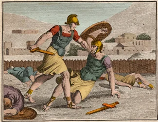 Battaglia degli Orazi e Curiazi - Battaglia tra Orazi e Curiazi - Incisione da “Le Rollin de la Jeunesse ou Morceaux Choisis des Histoires Anciennes et Romaines” 1816 - Collezione privata