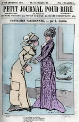 Caricatura sulle coppie parigine. Due donne che parlano dell