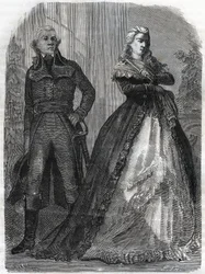 Charles Francois du Perier dit Dumouriez (1739-1823), generale francese con la regina Maria Antonietta (1755-1793). Incisione del 1866 in “Histoire de la Revolution francaise” di Adolphe Thiers. Collezione privata.