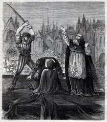 Decapitazione del conte Egmont e Hoorn (1568) a Bruxelles durante la tirannia spagnola nei Paesi Bassi - Guerra dei Quattro Venti Anni (1568-1648): la decapitazione di Lamoral, conte di Egmont, principe di Gavre (1522-1568), politico olandese. Fu condannat