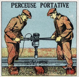 Strumenti elettrici: trapano portatile. Illustrazione anonima del 1925. Collezione privata.