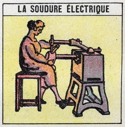 Strumenti elettrici: saldatura elettrica. Illustrazione anonima del 1925. Collezione privata.