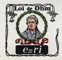 Unità elettriche: la legge di Ohm del fisico George Simon Ohm (1787-1854). Illustrazione anonima del 1925. Collezione privata.