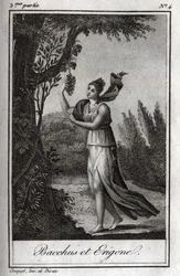 Erigo e Bacco, Incisione del 1819 in “Lettres à Emilie sur la mythologie” di Charles Albert Demoustier (1760-1801). Collezione privata