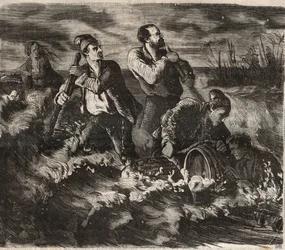 Fuga dal Bagne di Belle-Ile-en-Mer nel XIX secolo. Incisione in "Histoire des bagnes depuis leur création à nos jours" (1877) di Pierre Zaccone (1817-1895). Colonia penale