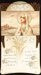 Fedele a tutte le ispirazioni della grazia, lo sguardo rivolto al cielo, Maria rimase attenta ai desideri di Dio Immagine pia. XX secolo Collezione privata