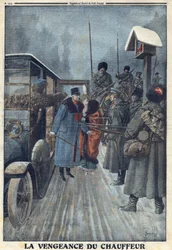 Prima Guerra Mondiale 1914-1918. Denunciato dal suo autista che voleva vendicarsi dei maltrattamenti subiti, il generale austriaco Skarbonovich viene fatto prigioniero in un campo russo. In "Le Petite Journal", il 20/02/1916. Collezione privata