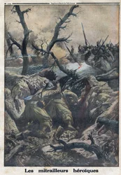 Prima Guerra Mondiale 1914-1918. Mitraglieri francesi che sparano ai militari tedeschi in attacco. In 