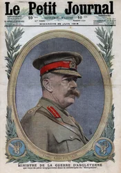 Prima Guerra Mondiale 1914-1918. Ritratto del Ministro della Guerra in Inghilterra Horatio Herbert Kitchener (1850-1916). In "Le Petite Journal", 25/06/1916. Collezione privata