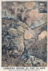 Prima Guerra Mondiale 1914-1918. La difesa eroica del Forte di Vaux con il suo comandante Sylvain Eugene Raynal. In "Le Petite Journal"