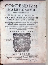 Frontespizio del Compendium maleficarum di Guazzo sulla demonologia e stregoneria