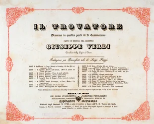Frontespizio di Il trovatore, opera di Giuseppe Verdi