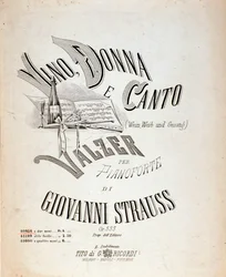 Frontespizio della partitura musicale di Vino, donne e canzoni di Johann Strauss