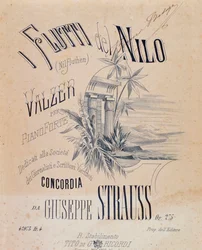 Frontespizio delle partiture musicali di Nile Waters Waltzes per pianoforte di Josef Strauss