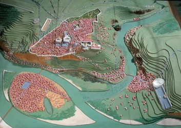 Civiltà gallo-romana: modello della città di Lione tra il 50 a.C. e il 100 d.C. Lione, museo archeologico