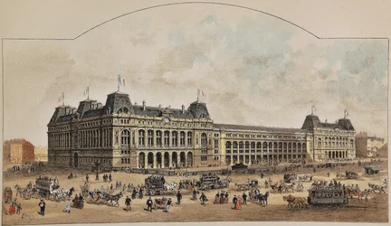 Gare Saint-Lazare nel 1887 di Auguste Victor Deroy (1825-1906). Incisione del 1887 in "Paris-Illustrous journal weekly".