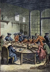 Storia delle poste: una sala di smistamento sotto il regno di Luigi XV (dettaglio)