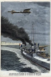 Hubert Latham (1883-1912), aviatore francese, lascia Sangatte in un monoplano 