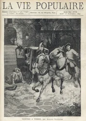 Davanti alla scalinata di un piccolo castello, un giovane cavaliere arriva nel cortile a tutta velocità, spronando il suo cavallo e spaventando i cavalli della carrozza parcheggiata vicino al cancello, un uomo grande con una parrucca protestata si stende a