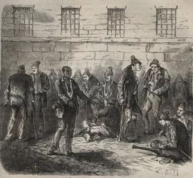 Forze inferme al Bagne di Tolone nel XIX secolo. Incisione in "Histoire des bagnes depuis leur création à nos jours" (1877) di Pierre Zaccone (1817-1895). Collezione privata